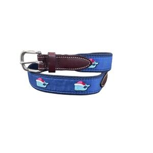 Vineyard Vines Belt Boy's 26 Santa Hat Whales Navy Blue Christmas Leather Preppy